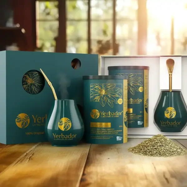 STARTOVACÍ SADA YERBADOR ORGANIC PRO DVA – TRUBKA YERBA MATE + MATERO HRNEK + BOMBILLA BRČKO